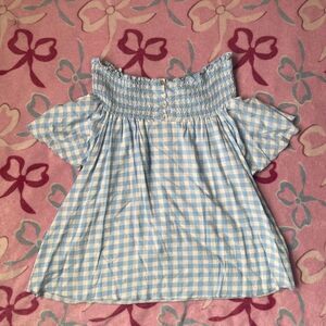 Now N Forever Coquette Cottagecore Gingham Smocked Top Blue White Medium